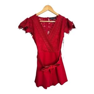 Elegant Red Lace Women's Romper